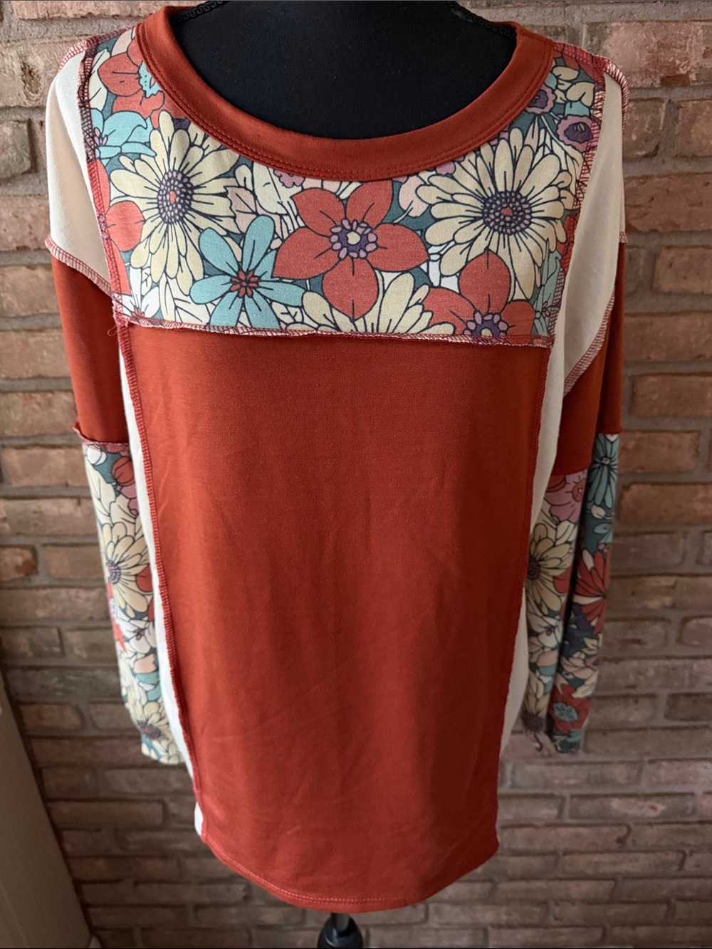 MACARON Rust Floral Panel Long Sleeve Sweatshirt